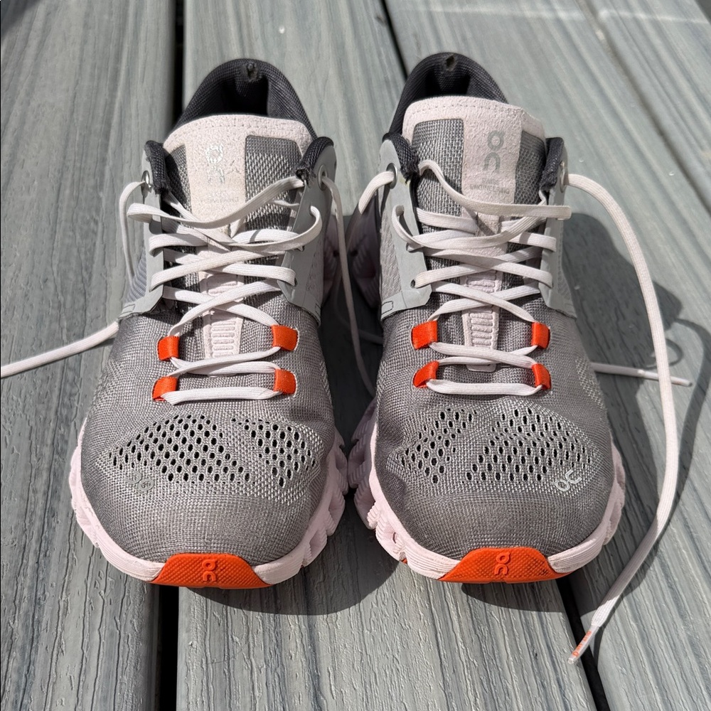 On Running Women's Gray Running Shoes with Orange Accents